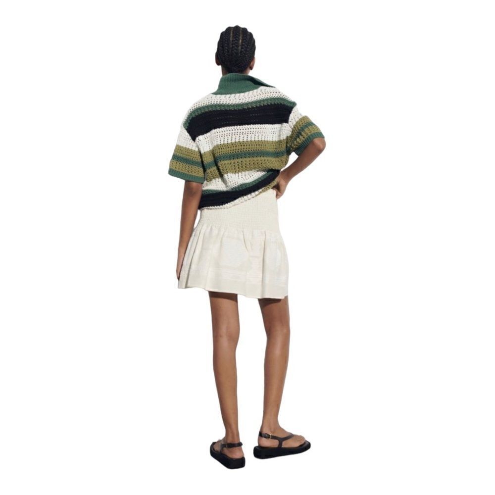 Zara Ecru Linen Blend Short Skirt Size M XL NWT Smocked Waist Summer Mini Skirt - Picture 7 of 15